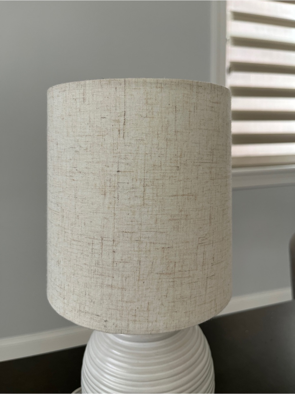 Neutral White Ceramic Table Lamp with Linen Shade - Picture 3 of 5